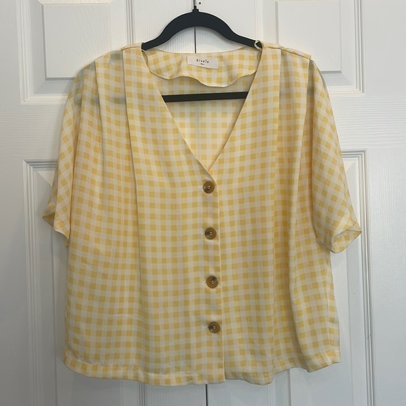 Elodie Tops - Eloise yellow checkered button up blouse Sz LargeL10